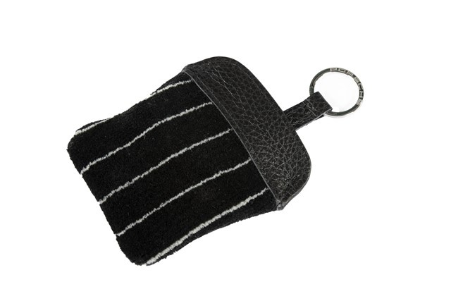 Porsche Classic Etui na klucze, z wytłoczonym herbem Porsche, welur w paski, czarno/biały