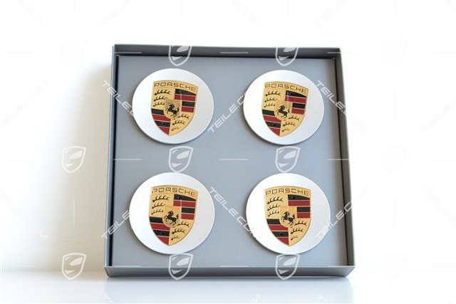 Radzierdeckel Satz (4 Stück), mit farbigem Porsche Wappen