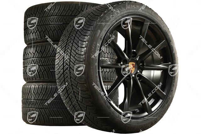 19" Boxster S Winterräder Satz, Felgen 8J x 19 ET57 + 10J x 19 ET45 + NEUE Michelin Pilot Alpin 4 Winterreifen 235/40 R19 + 265/40 R19, schwarz seidenmatt