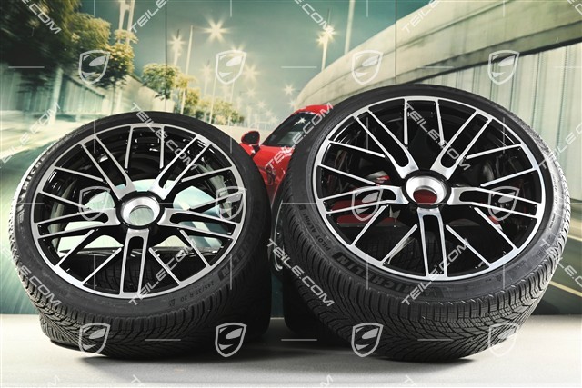 20+21" 911 Turbo S winter wheel set, rims 8.5J x 20 ET40 + 11.5 x 21 ET62 + Michelin winter tyres 245/35 R20 + 315/30 R21, high-gloss black + polished finish