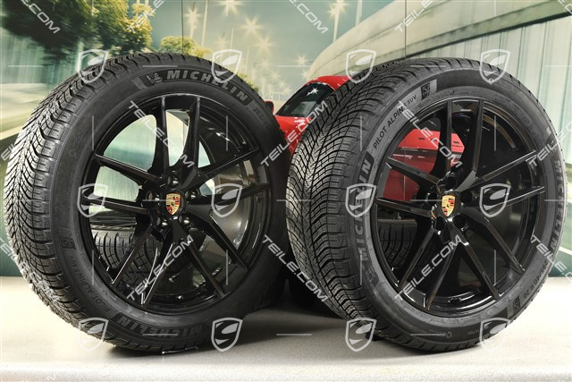 20" "Macan S" Winterräder Satz, Felgen 9J x 20 ET26 + 10J x 20 ET19, Michelin Winterreifen 265/45 R 20 + 295/40 R 20, schwarz hochglanz, mit RDK-Sensoren