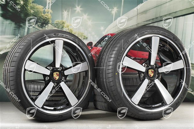 20"+21" Exclusive Design Sommerräder Satz, Felgen 8,5J x 20 ET50 + 11,5J x 21 ET67 + Goodyear Sommerreifen 245/35 R20 + 305/30 R21, mit RDK-Sensoren, schwarz hochglanz