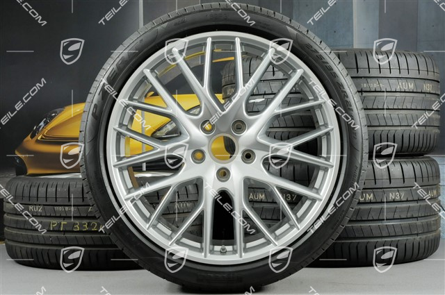 21" Koła letnie Panamera SportDesign, felgi 9,5J x 21 ET71 + 11,5J x 21 ET69 + NOWE opony letnie Pirelli 275/35 ZR21 + 315/30 ZR21, z czujnikami ciśnienia