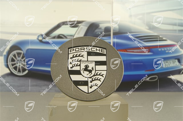 Hub cap, round, concave, crest black-silver, titanium