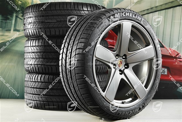 21" koła letnie, komplet, Sport Classic, felgi 9,5J x 21 ET27 + 10J x 21 ET19 + opony letnie Michelin 265/40 R21 + 295/35 R21, z czujnikami ciśnienia, platinum satynowy półmat