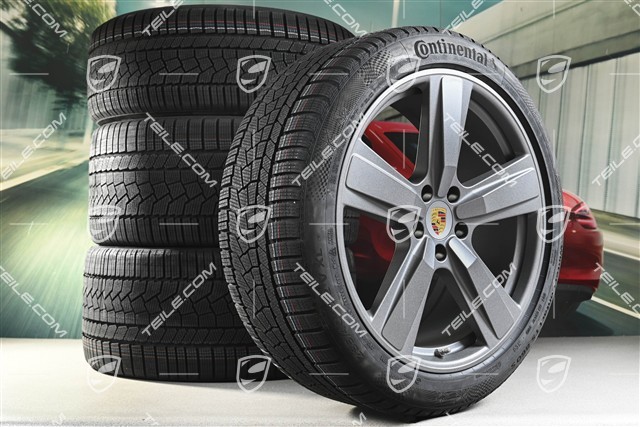 22-inch winter wheel set Cayenne Exclusive Design Sport, wheel rims 10J x 22 ET48 +11,5J x 22 ET61 + NEW Continental winter tyres 285/40 R22 + 315/35 R22, Vesuvio Grey