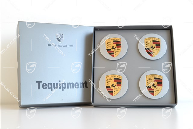 Radzierdeckel Satz (4 Stück), GT-Silbermetallic mit farbigem Porsche Wappen, konvex