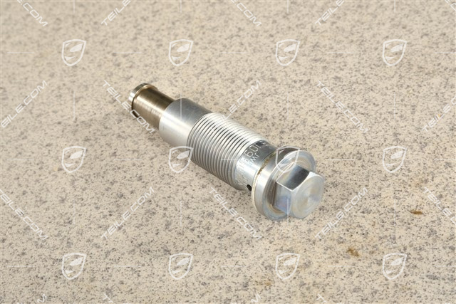Camshaft chain tensioner with washer and sealing ring