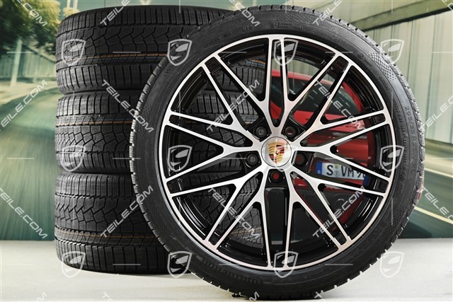 22" Macan RS Spyder Design Winterräder Satz, Felgen 9J x 22 ET29 + 11J x 22 ET47 + Continental Winterreifen 255/40 R22 + 295/35 R22, in Schwarz Hochglanz