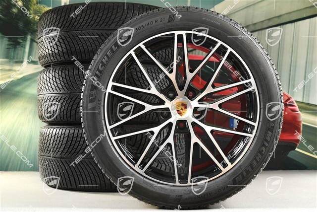 21-inch Cayenne "RS Spyder Design" winter wheel set, rims 9,5J x 21 ET46 + 11,0J x 21 ET49 + NEW Michelin Pilot Alpin 5 SUV winter tyres 285/45 R21 + 305/40 R21, with TPMS, black high gloss