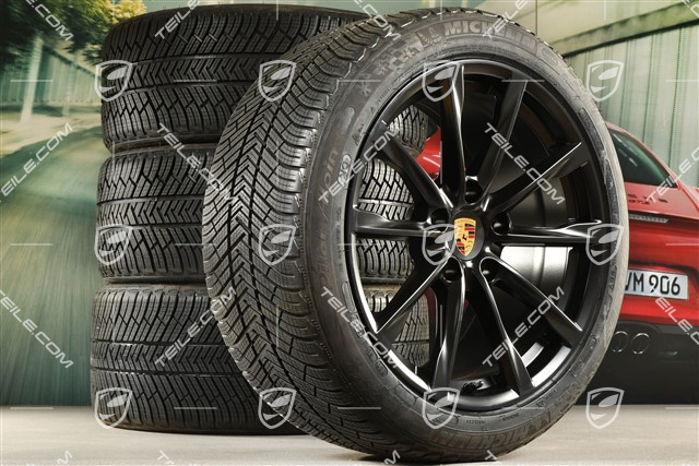 19" Boxster S Winterräder Satz, Felgen 8J x 19 ET57 + 10J x 19 ET45 + NEUE Michelin Pilot Alpin 4 Winterreifen 235/40 R19 + 265/40 R19, schwarz seidenmatt