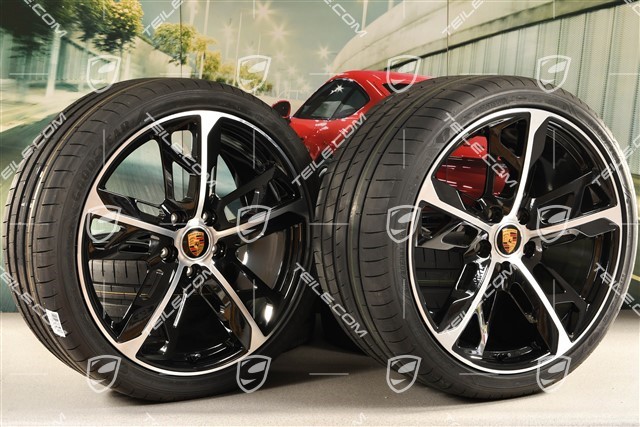 21" Cross Turismo Design Sommerräder Satz, Felgen 9,5J x 21 ET60 + 11,5J x 21 ET66 + Goodyear Sommerreifen 265/35 R21 + 305/30 R21, schwarz hochglanz