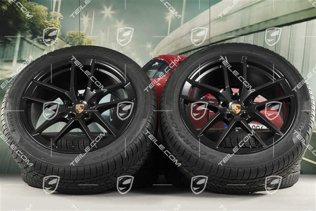 20" "Macan S" Winterräder Satz, Felgen 9J x 20 ET26 + 10J x 20 ET19 + NEUE Pirelli Winterreifen 265/45 R 20 + 295/40 R 20, schwarz seidenmatt, mit RDK-Sensoren