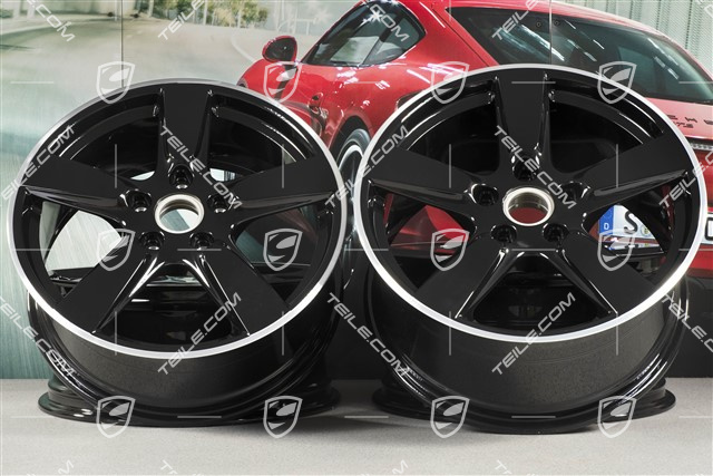 19-inch Cayman S wheel set, 8J x 19 x ET 57 + 9,5J x 19 x ET 45, wheel spokes in black