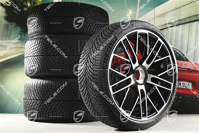 20+21" 911 Turbo S winter wheel set, rims 8.5J x 20 ET40 + 11.5 x 21 ET62 + NEW Michelin winter tyres 245/35 R20 + 315/30 R21, high-gloss black + polished finish