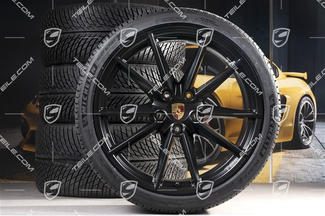 20/21-inch Carrera S winter wheel set, wheel rims 8,5J x 20 ET53 + 11J x 21 ET66 + Michelin winter tyres 245/35 R20 + 295/30 R21,  in black satin-mat