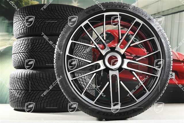 20+21" 911 Turbo S winter wheel set, rims 8.5J x 20 ET40 + 11.5 x 21 ET62 + NEW Michelin winter tyres 245/35 R20 + 315/30 R21, high-gloss black + polished finish