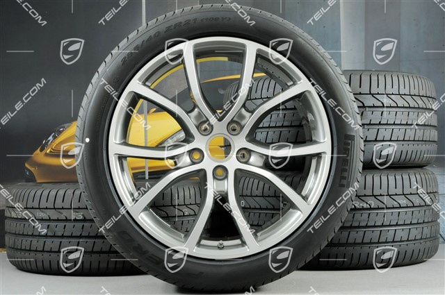 21" Cayenne Exclusive Design Sommerräder Satz, Felgen 9,5J x 21 ET46 + 11,0J x 21 ET58 + NEUE Pirelli P Zero Sommerreifen 285/40 R21 + 315/35 R21, mit RDK-Sensoren