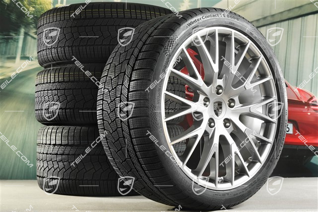 21" Panamera Exclusive Design Winterräder Satz, Felgen 9,5J x 21 ET71 + 10,5J x 21 ET71 + NEUE Continental Winter Contact TS860 S Winterreifen 275/35 R21 + 315/30 R21, Platinsilber