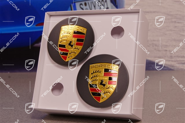 Radzierdeckel Satz, Wappen farbig, konkav, Schwarz Seidenmatt