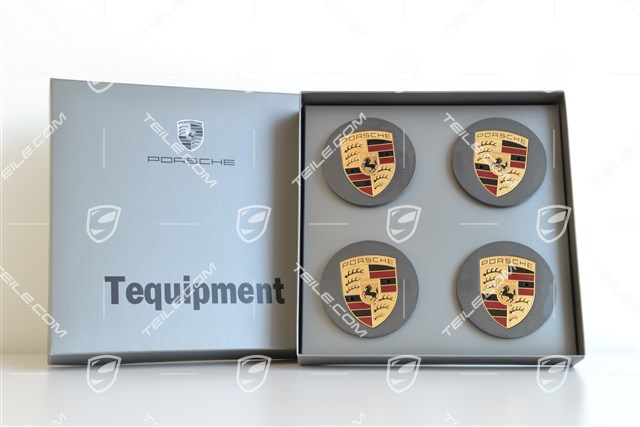 Center cap set (4 pcs.), titanium silver finish with coloured crest