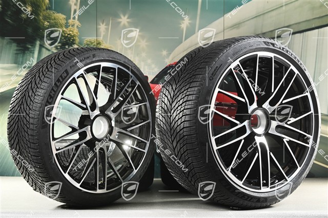 20+21" 911 Turbo S winter wheel set, rims 8.5J x 20 ET40 + 11.5 x 21 ET62 + Michelin winter tyres 245/35 R20 + 315/30 R21, high-gloss black + polished finish