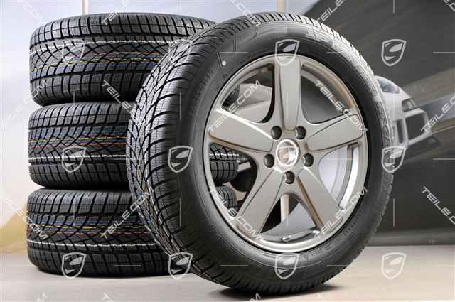 19" Winterräder Satz Cayenne Sport Classic, Felgen 8,5J x 19 ET59 + Dunlop Winterreifen 265/50 R19, in Platinum (seidenglanz) mit RDK-Sensoren