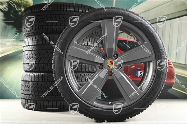 22-inch winter wheel set Cayenne Exclusive Design Sport, wheel rims 10J x 22 ET48 +11,5J x 22 ET61 + NEW Continental winter tyres 285/40 R22 + 315/35 R22, Vesuvio Grey
