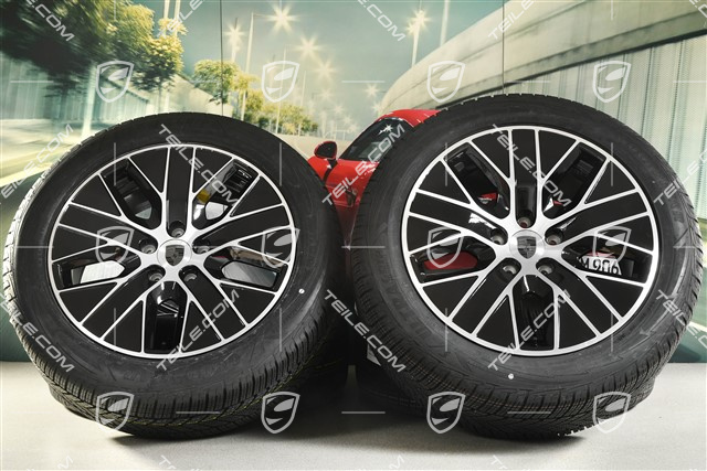 20" koła zimowe Macan S, felgi 7,5J x 20 ET32 + 10J x 20 ET49 + NOWE opony zimowe Goodyear 235/55 R20 + 285/45 R20, czarny wysoki połysk