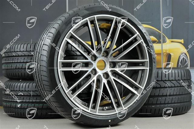 20" koła letnie, komplet 911 Turbo IV, felgi 11,5J x 20 ET56 + 9J x 20 ET51 + NOWE opony letnie Pirelli 305/30 ZR20 + 245/35 ZR20, Titan