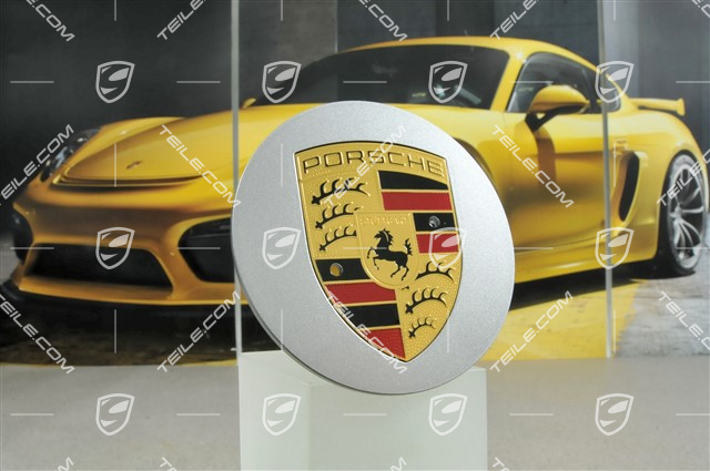 Radzierdeckel, konvex mit farbigem Wappen, GT Silber Metallic, für SportClassic Räder / Sport Edition Räder