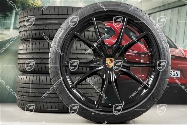 20" Carrera S IV summer wheel set, rims 8J x 20 ET57 + 10J x 20 ET45 + NEW GoodYear summer tyres 235/35 ZR20 +265/35 ZR20, high-gloss black, with TPMS