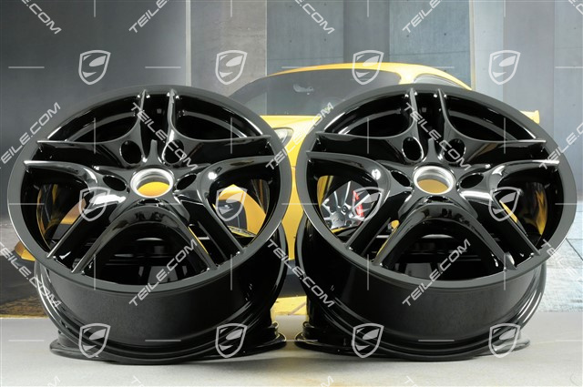 18" Komplet felg Cayenne Turbo II, 8J x 18 ET 57, Facelift, czarny wysoki połysk