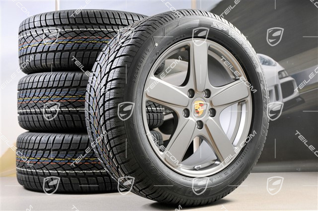 19" Winterräder Satz Cayenne Sport Classic, Felgen 8,5J x 19 ET59 + Dunlop Winterreifen 265/50 R19, in Platinum (seidenglanz) mit RDK-Sensoren