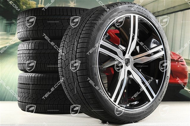 22-inch Macan Exclusive Design winter wheel set, rims 9J x 22 ET29 + 11J x 22 ET47 + Continental winter tyres 255/40 R22 + 295/35 R22, black high gloss