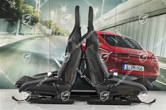 Bucket seats, collapsible, heating, leather, black, medium visual condition, L+R