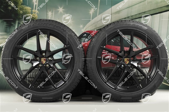 20" "Macan S" Winterräder Satz, Felgen 9J x 20 ET26 + 10J x 20 ET19 + NEUE Pirelli Winterreifen 265/45 R 20 + 295/40 R 20, schwarz seidenmatt, mit RDK-Sensoren