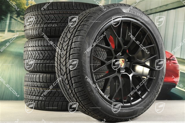 20" "RS Spyder Design" Winterräder Satz, Felgen 9J x 20 ET26 + 10J x 20 ET19 + NEUE Pirelli Winterreifen 265/45 R20 + 295/40 R20, mit RDK-Sensoren, schwarz seidenmatt