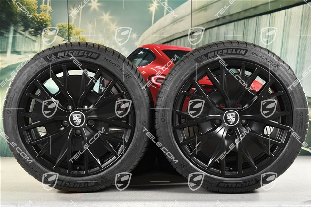 20" Turbo S Aero Design Sommerräder Satz, Felgen 9J x 20 ET54 + 11J x 20 ET60, Michelin Sommerreifen 245/45 R20 + 285/40 R20, in Schwarz Seidenmatt