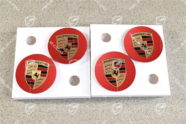Hub cap set, crest coloured, concave, pyro red