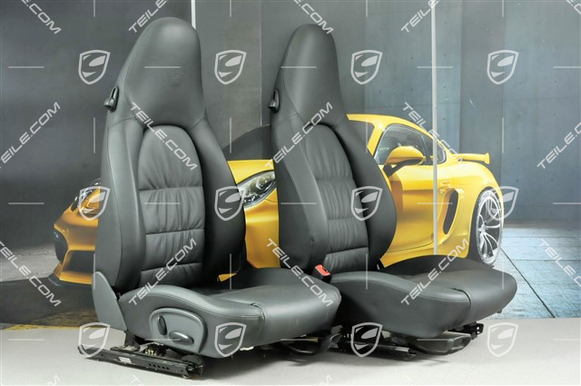 Sitze, manual einstellbar, heizung, Leder, Schwarz, Raffleder, Porsche Wappen, Satz (L+R)