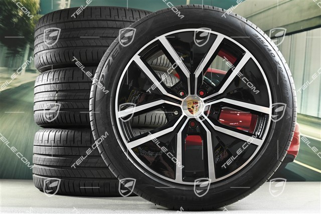 21" Cayenne Coupe Aero Design Sommerräder Satz, Felgen 9,5J x 21 ET46 + 11,0J x 21 ET49 + Pirelli P Zero Sommerreifen 285/45 R21 + 315/40 R21, mit RDK-Sensoren/ ca. 30km, DOT/Bj. 2025