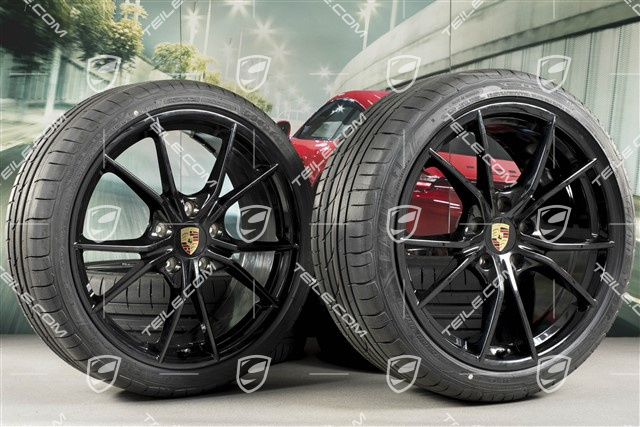 20" Carrera S IV summer wheel set, rims 8J x 20 ET57 + 10J x 20 ET45 + NEW GoodYear summer tyres 235/35 ZR20 +265/35 ZR20, high-gloss black, with TPMS