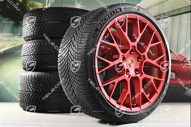 20"+21" RS Spyder Design winter wheel set, wheel rims 8,5J x 20 ET50 + 11J x 21 ET82 + Michelin winter tyres 245/35 R20 + 305/30 R21, with TPMS, Pyro Red