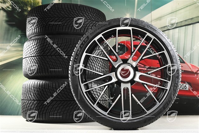 20+21" 911 Turbo S winter wheel set, rims 8.5J x 20 ET40 + 11.5 x 21 ET62 + Michelin winter tyres 245/35 R20 + 315/30 R21, high-gloss black + polished finish