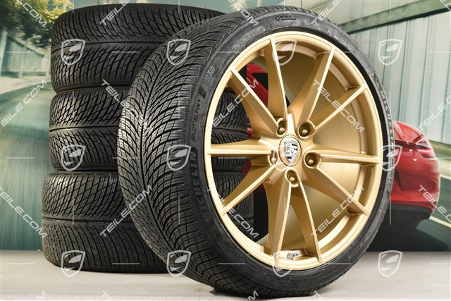 20/21-inch Carrera S winter wheel set, wheel rims 8,5J x 20 ET53 + 11J x 21 ET66 + Michelin winter tyres 245/35 R20 + 295/30 R21,  in Aurum gold satin-mat