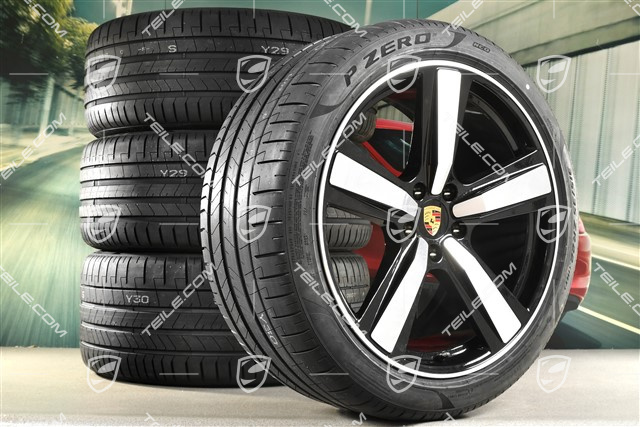 22" Sommerräder Cayenne Exclusive Design Sport, Felgen 10J x 22 ET48 +11,5J x 22 ET61 + Pirelli Sommerreifen 285/40 R22 + 315/35 R22, schwarz hochglanz