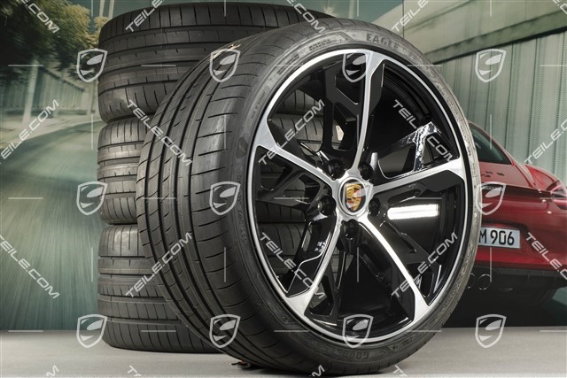21" Cross Turismo Design Sommerräder Satz, Felgen 9,5J x 21 ET60 + 11,5J x 21 ET66 + Goodyear Sommerreifen 265/35 R21 + 305/30 R21, schwarz hochglanz
