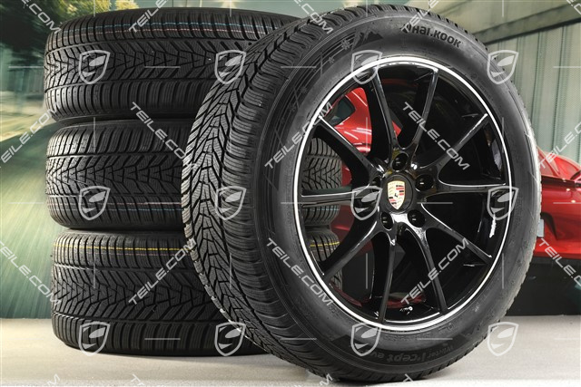 20-inch Cayenne Design winter wheel set, rims 9J x 20 ET50 + 10,5J x 20 ET55 + Hankook winter tyres 255/55 R20 + 295/45 R20, with TPMS, black high gloss