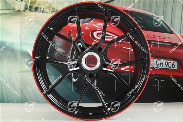 21" GT3 Felge, 12J x 21 ET45, Schwarz Seidenmatt + Felgenrand in Rot